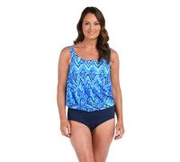 Maxine of Hollywood Women's Side Tie Scoop Neck Banded Tankini Swimsuit Top, Blue//Artisan Ikat, 14