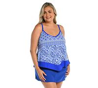Maxine of Hollywood Women's V-Neck Flutter Tankini Swimsuit Top, Cobalt//Grecian Tile, 14