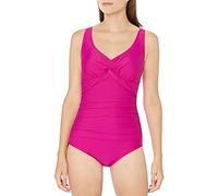 Maxine Of Hollywood Women's V-Neck Twist Front Shirred One Piece Swimsuit, Fuchsia//Solids, 22