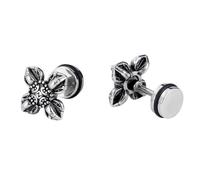 MAXINGJUWH Men's European Punk-Style Floral Stud Earrings with Diamond Accents