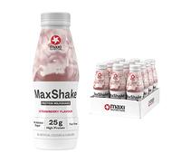 MaxiNutrition MaxShake Protein Milkshake Strawberry, 12 x 330 ml, Creamy Protein Shake for Travel, 25 g Protein, Low Fat and Low Carb, Lactose-Free, No Artificial Flavours