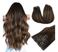 MAXITA Hair Extensions Real Human Hair, 55 cm 150g 7pcs Balayage Dark Brown Mixed Chestnut Brown Seamless Clip in Hair Extensions Real Human Hair Invisible Clip in Hair Extnsions Straight Hair