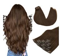 MAXITA Human Hair Clip in Extensions, Chocolate Brown 110g 7pcs 50 cm Seamless Clip in Hair Extensions Human Hair Clip in Extensions Remy Hair Extensions Straight Natural Hair for Woman