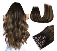MAXITA Human Hair Extensions Clip in, 7pcs 120g 50 cm, Balayage Dark Brown Mixed Chestnut Brown Hair Extensions Real Human Hair Natural Straight Long Hair for Woman