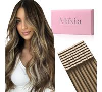 MAXITA Tape in Hair Extensions Human Hair 4/27/4 Chocolate Brown Mixed Caramel Blonde Balayage 24 Inch 100g 40pcs Thick Ends Straight Seamless Tape in Remy Invisible Tape in Hair Extensions Human Hair