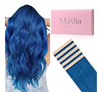 MAXITA Tape in Hair Extensions Human Hair Blue Tape in Extensions 55cm 10pcs 30g Remy Invisible Silky Straight Colored Soft Real Human Hair for Women