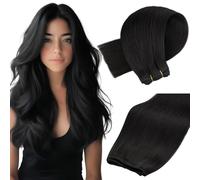 MAXITA Weft Hair Extensions Real Human Hair Remy Hair Natural Black Sew in Hair Extensions 18 Inch 100g Weft Real Human Hair Double Weft Soft Straight Human Hair Wefts