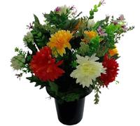 MaxJam Memorial Grave Crem Pot Artificial Arrangement Yellow Coral Cream Chrysanthemum with Moss for Graveside Cemetery Crematorium Gift for Birthday Mother's Day