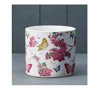 MaxJam White Ceramic Plant Pot Holder or Planter for Flowers Herbs Cacti Succulents Sturdy Flower Planter Pink Butterfly Cherry Blossom Design 12cm x 13cm