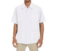 MAXJON Men's Guayabera Shirts for Mens Cuban Shirts Short Sleeve Shirt, White, XXL