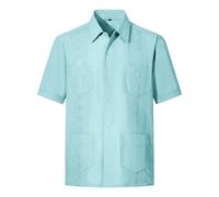 MAXJON Mens Short Sleeve Button-Down Guayabera Shirts for Men Cuban Embroidered Pleats Beach Shirts - - XL