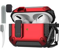 Maxjoy AirPods Pro 2nd/1st Generation Case Cover with Lock, AirPods Pro 2 Protective Case with Keychain Compatible with Apple AirPod Pro2 2023 USB C Cable 2022 Lightning Cable/ Pro1 2019, Red