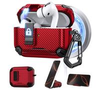 Maxjoy AirPods Pro 3 Case Cover 2025 with Automatic Lock MagSafe, Compatible with Apple AirPod Pro 3rd Generation, Protective Bracket Case Carbon Fiber Red