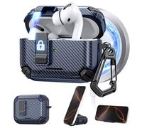 Maxjoy AirPods Pro 3 Case Cover 2025 with Automatic Lock MagSafe, Compatible with Apple AirPod Pro 3rd Generation, Protective Bracket Case Carbon Fiber Dark Blue