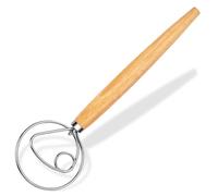 Maxjoy Danish Dough Whisk Wooden Dutch Bread Mixer with Stainless Steel Hook for Sourdough Baking Hand Tool