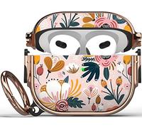 Maxjoy for AirPod 3rd Generation Case with Lock, Flower AirPod 3 Case Hard Protective iPod 3rd Gen Cover for Women Men with Keychain Lock Clip Compatible AirPods 3rd Generation 2021, Floral