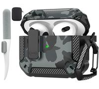 Maxjoy for Airpods 3 Case Cover 2021, Airpods 3 Protective Case with Lock Gen 3 Military Hard Shell Rugged Shockproof Cover with Keychain Compatible with Apple Airpods 3rd Generation 2021, Gray Camo