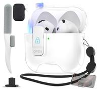 Maxjoy for AirPods 4 Case with Lock, AirPods 4th Generation Case Cover with Cleaner Kit Shockproof AirPod Gen 4 Protective Cases with Keychain Compatible with Apple AirPods4 2024,Double White