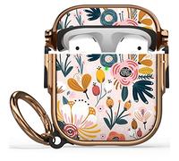 Maxjoy for AirPods Case Cover with Lock, Flower Air Pod Case Hard Protective iPod Cover for Women Men with Keychain Lock Clip Compatible AirPod 2nd 1st Gen Charging Case 2&1, Floral