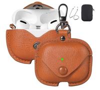 Maxjoy for AirPods Pro 3 Case Leather, Airpods Pro 3 Leather Case Cover with Keychain Compatible with Apple Airpod Pros 3rd Generation 2025 (Front LED Visible),Brown