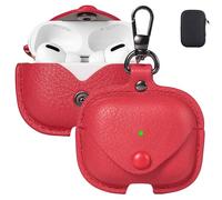 Maxjoy for AirPods Pro 3 Case Leather with Keychain, Red | Soft PU Leather, One Piece AirPods Pro 3 Generation Case, Shockproof Protective Cover, Front LED Charging Visible