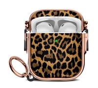 Maxjoy for Cute AirPods 2 Case (2019) with Safety Lock,Compatible Leopard Print AirPod 2nd Generation Case for Women Girly with Keychain-Gold