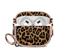 Maxjoy for Cute AirPods 3 Case (2021) with Safety Lock,Compatible Leopard Print AirPod 3rd Generation Case for Women Girly with Keychain-Gold