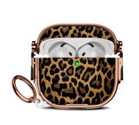 Maxjoy for Cute AirPods 4 Case 2024 with Safety Lock,Compatible Leopard Print AirPod 4th Generation Case for Women Girly with Keychain-Gold