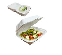 Maxland Eco-Friendly Clamshell Takeaway Boxes, 7x5 inch, 21oz / 600ml, Made from Natural Sugarcane Pulp, Disposable Takeaway Container, Biodegradable Home Compostable Sugarcane Bagasse (100)