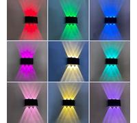 Maxlaser Outdoor LED Wall Lights Up and Down Smart WiFi APP Control Dimmable Waterproof IP65 Outside Lamp in Aluminum RGB Multicolour + Warm White Sconce Black 6W for Front Door Patio Terrace Hallway
