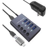 MaxLax 4 Port Aluminum USB 3.0 Hub with 4 Port USB Data Transfer 36W Power Adapter (12V/3A), Independent Switch