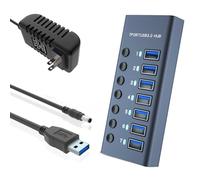 MaxLax 7 Port USB 3.0 Aluminum with 7 Port USB Data Transfer 36W Power Adapter (12V/3A), Independent Switch
