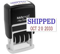 MaxMark Self-Inking Rubber Date Office Stamp with Phrase Blue Ink & Date RED Ink (Max Dater II), 12-Year Band Black Shipped