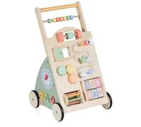 Maxmass 10 in 1 Baby Walker, Wooden Sit to Stand Learning Walker with Counting Beads, Sliding Block, Shape Sorter, Rolling Drum, Rotating Blocks, Toddler Push Along Toy for 1+ Year Old
