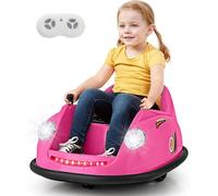 Maxmass 12V Kids Bumper Cars, 360 Degree Rotation Spin Children Waltzer Car with Remote Control, Dual Joysticks, Flashing Lights and Music, Kids Ride on Bumping Car for 2-5 Years Old (Rose Pink)