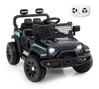 Maxmass 12V Kids Electric Ride on Car, Battery Powered Toy Car with Remote Control, LED Lights, Music, Horn, Slow Start, 2 Motors Children Electric Vehicle Off Road Truck for 3+ Years Old (Black)