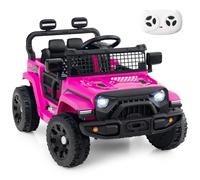Maxmass 12V Kids Electric Ride on Car, Battery Powered Toy Car with Remote Control, LED Lights, Music, Horn, Slow Start, 2 Motors Children Electric Vehicle Off Road Truck for 3+ Years Old (Pink)
