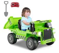 Maxmass 12V Kids Electric Ride on Car, Children Ride on Dumper Truck with Remote Control, Adjustable Dump Bed, Shovel, Music, USB, Boys Girls Electric Construction Vehicle for 37-96 Months (Green)