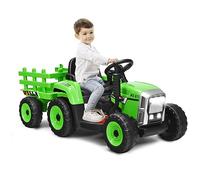 Maxmass 12V Kids Ride on Tractor and Trailer, Battery Powered Electric Vehicle with Remote Control, LED Lights, Music, Horn, USB, Bluetooth, Construction Car Toy for 3+ Boys Girls (Green)