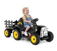 Maxmass 12V Kids Ride on Tractor and Trailer, Battery Powered Electric Vehicle with Remote Control, LED Lights, Music, Horn, USB, Bluetooth, Construction Car Toy for 3+ Boys Girls (Black)