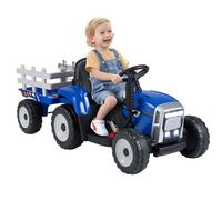 Maxmass 12V Kids Ride on Tractor and Trailer, Battery Powered Electric Vehicle with Remote Control, LED Lights, Music, Horn, USB, Bluetooth, Construction Car Toy for 3+ Boys Girls (Blue)