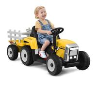 Maxmass 12V Kids Ride on Tractor and Trailer, Battery Powered Electric Vehicle with Remote Control, LED Lights, Music, Horn, USB, Bluetooth, Construction Car Toy for 3+ Boys Girls (Yellow)