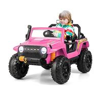 Maxmass 12V Kids Ride on Truck, Battery Powered Electric Vehicle with Parental Remote Control, Music, Lights and Suspension Wheels, Children Off-road Car for 3+ Years Old, Max Weight 100kg (Pink)