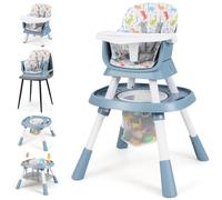 Maxmass 16 in 1 Baby Highchair, Convertible Infant Feeding Chair with Removable Tray and 5-Point Harness, Toddler Dining Chair for 6-36 Months (Blue + White)