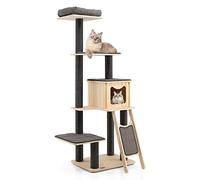 Maxmass 175cm Tall Cat Tree, Wooden Cat Tower with Scratching Posts & Board, Top Perch, Condo and Detachable Cushion, Multi-Level Pet Activity Center Furniture for Kittens