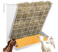 Maxmass 2 in 1 Hay & Grain Feeder, Heavy Duty Galvanized Steel Hay Rack with Distance Adjustable Hanging Hooks, Wall Mounted Livestock Food Feeder for Goat, Sheep and Horse, 71x33x70cm