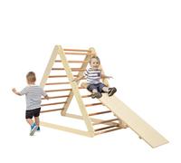 Maxmass 2 in 1 Kids Climbing Ladder, Wooden Children Climber with Removable Ramp, Indoor Folding Toddler Gym Activity Center for Climbing, Sliding (Natural)