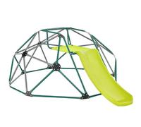Maxmass 2-in-1 Kids Dome Climber Set, Toddler Climbing Frame with Smooth Slide and Fabric Platform, Indoor Outdoor Geometric Children Jungle Gym Playset for Garden Yard Park (Grey + Green)