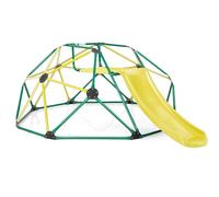 Maxmass 2-in-1 Kids Dome Climber Set, Toddler Climbing Frame with Smooth Slide and Fabric Platform, Indoor Outdoor Geometric Children Jungle Gym Playset for Garden Yard Park (Yellow + Green)