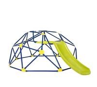 Maxmass 2-in-1 Kids Dome Climber Set, Toddler Climbing Frame with Smooth Slide and Fabric Platform, Indoor Outdoor Geometric Children Jungle Gym Playset for Garden Yard Park (Green + Blue)